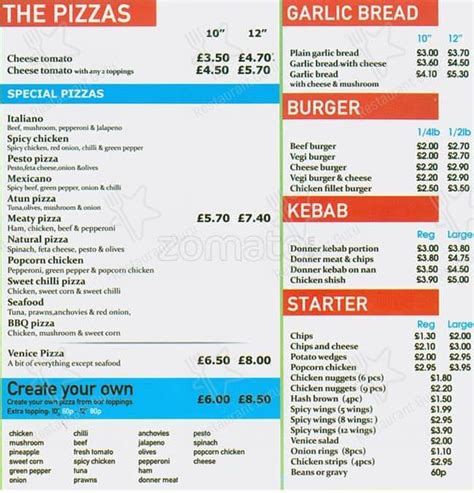 Menu at Venice Pizza pizzeria, Manchester