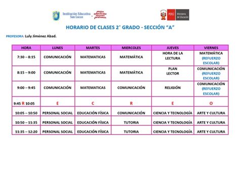 Horario De Clases 2° A 2023 Pdf