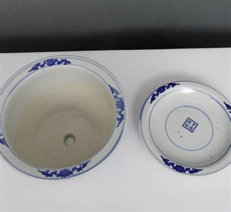 China Porzellan Blumentopf Blau Wei Schnecken Bl Tter Cm