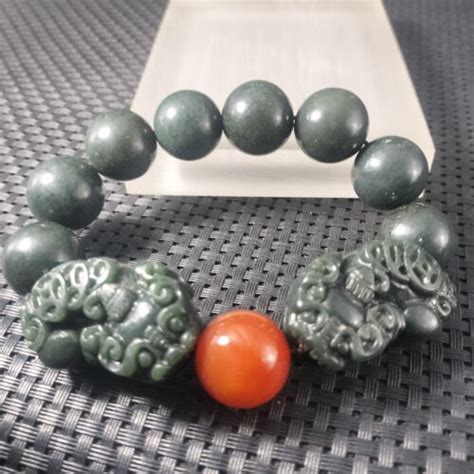 Certified Natural A Hetian Cyan Jade Carved Dragon Pi Xiu Mm Beads