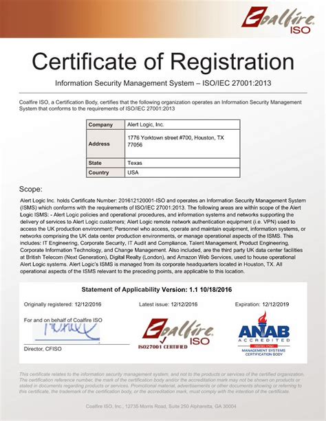 Pdf Certificate Of Registration Coalfire Iso Iso