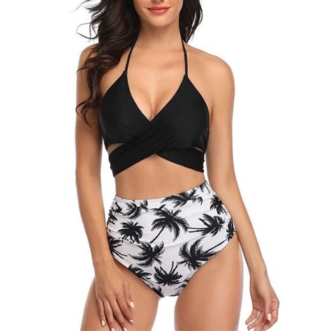 MAILLOT DE BAIN DE NATATION Maillot de bain femme Halter Bandage Wrap Bikini Set Push Up Ruché