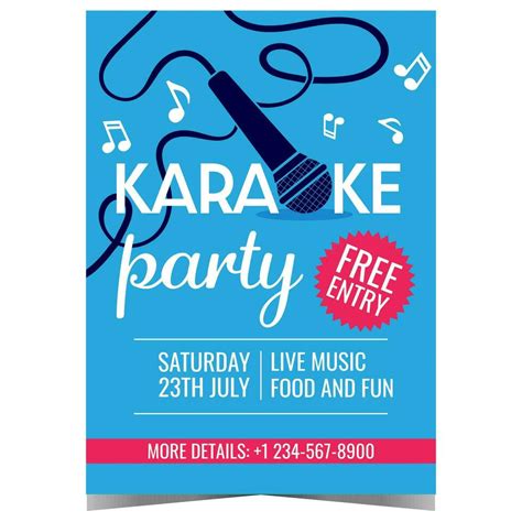 Karaoke Music Party Poster Or Invitation Flyer With Microphone And