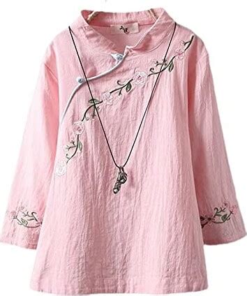 Angxiong Women Chinese Style Qipao Tops Retro Embroidery Cheongsam Tee