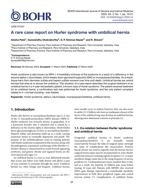 Pdf A Rare Case Report On Hurler Syndrome With Umbilical Hernia