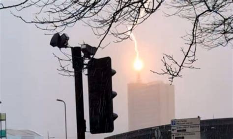 Dramatic Moment Huge Lightning Bolt Strikes Four Star 15 Storey Hotel