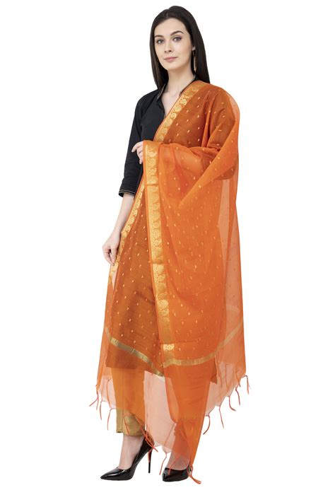 Buy A R Silk Vns Border Buti Fancy Dupatta Orange Color Dupatta Chunni