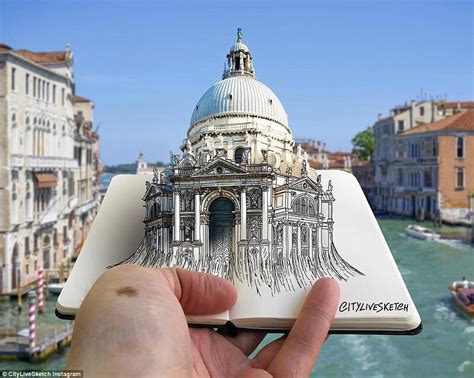 Stunning images see sketches combined with photos of famous landmarks