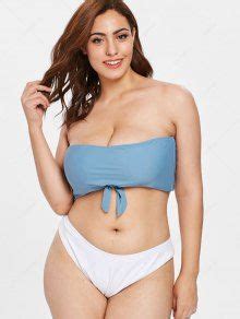 Zaful Knotted Bandeau Plus Size Bikini Set In Silk Blue Zaful