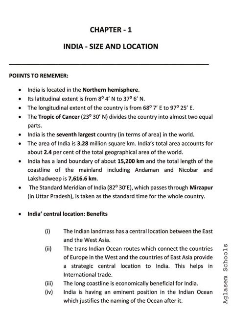 Class Social Science Geography Chapter India Size And Location At