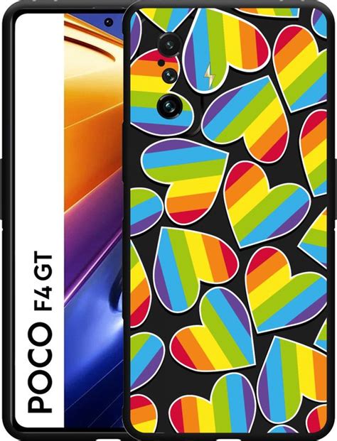 Xiaomi Poco F Gt Hoesje Zwart Regenboog Hartjes Designed By Cazy Bol