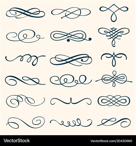 Set Calligraphic Design Elements Decorations Vector Image