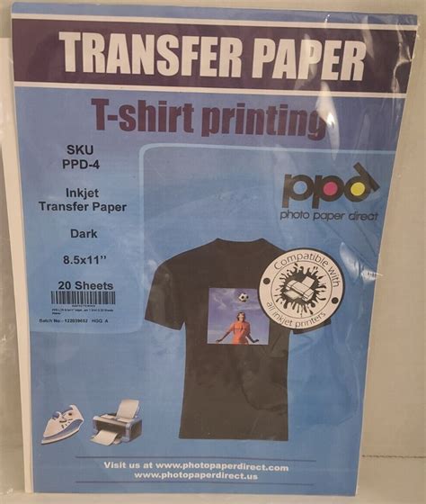 Ppd Inkjet Premium Iron On Dark T Shirt Transfers Paper Ltr 8 5x11