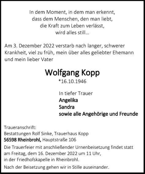 Traueranzeigen Von Wolfgang Kopp Rz Trauer De