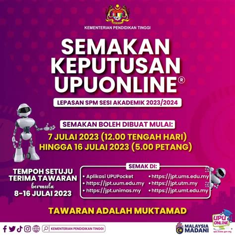 Semakan Keputusan Permohonan UPU Online Bagi Lepasan SPM