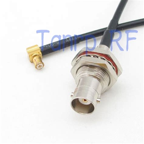 6in BNC Female With Nut Bulkhead To MCX Male Right Angle RF Adapter