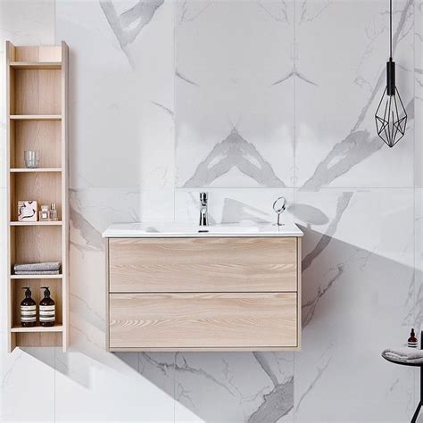 Floating Wall Mounted Single Bathroom Vanity With Drawers Side