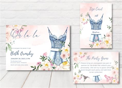 Printable Lingerie Shower Invitation Set Bachelorette Lingerie Party Invitation Floral