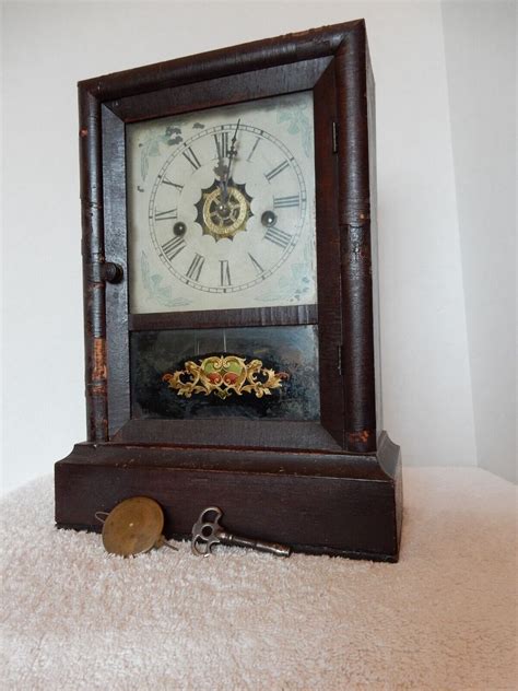 Antique Waterbury Clock Co Wind Up Floral Mantel Gong Clock Alarm