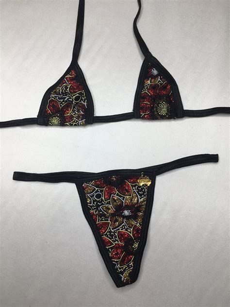 Sexy Micro Mini Glitter Thong Bikini Set Exotic Stripper Dance Wear Etsy