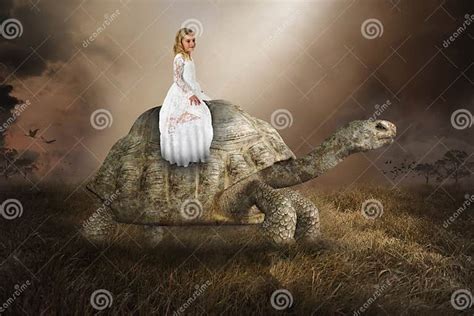 Surreal Girl Turtle Tortoise Nature Peace Love Stock Photo Image