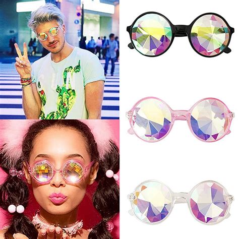 Buy Kaleidoscope Glasses Rave Men Round Sunglasses Women Party Festival Diffracted Rainbow Hippy