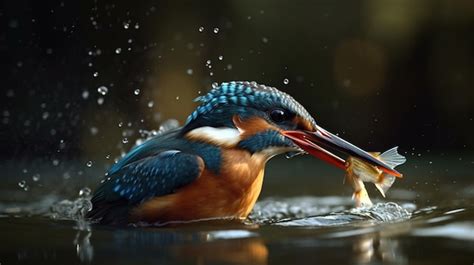 Premium AI Image | Beautiful Kingfisher Catching a Fish