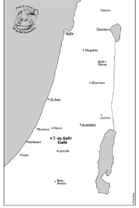 A map of Israel showing the location of Tell e s- . Sâfi/Gath ...