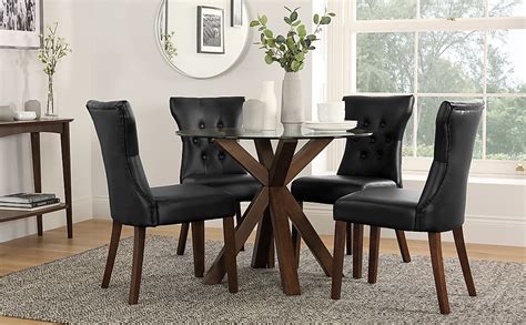 Hatton Round Dining Table And 4 Bewley Chairs Glass And Dark Solid