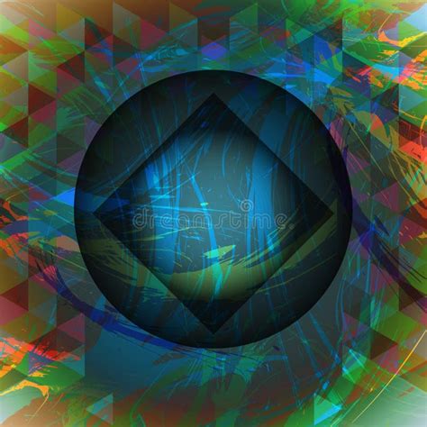 Abstract Design With Big Circle Square And Colored Triangles Stock