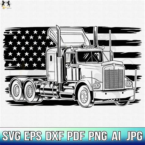 Semi Truck With Flag Svg Semi Truck Svg Semi Truck Clipart Semi