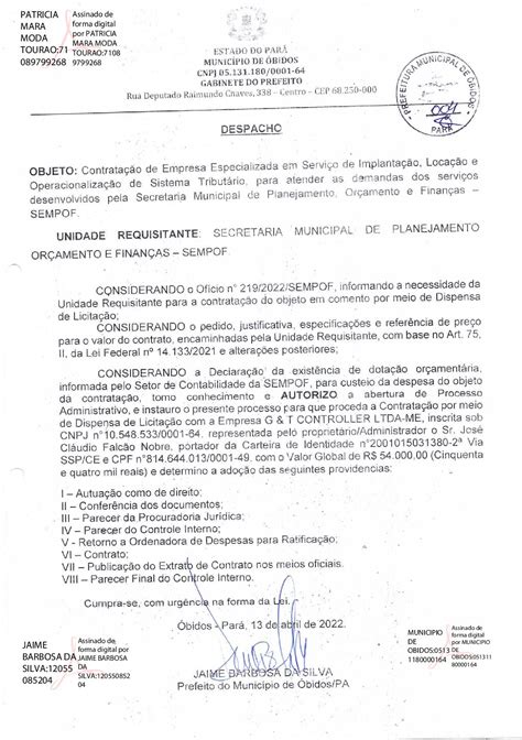 AUTORIZAÇÃO DA AUTORIDADE COMPETENTE ASS Prefeitura Municipal de