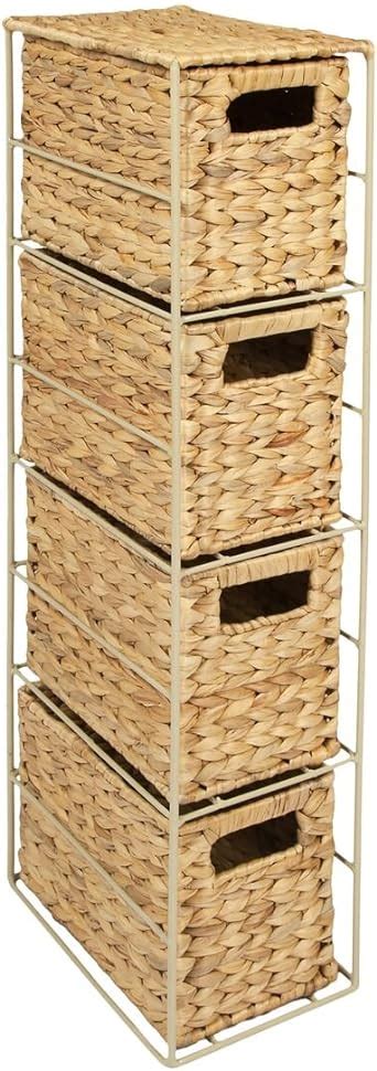 Woodluv Natural Hyacinth 4 Drawer Handwoven Tower Storage Unit Home