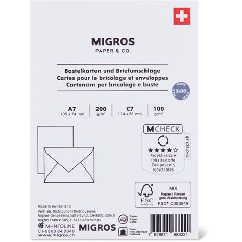 Cartes Enveloppes A7 C7 Migros