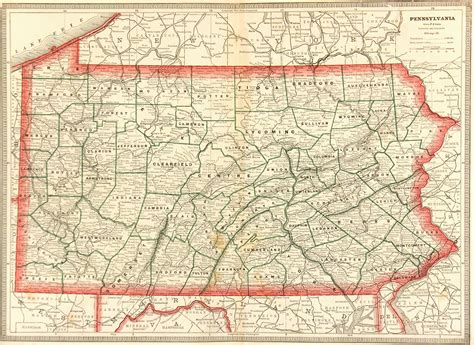 Pennsylvania Map, 1890 - Original Art, Antique Maps & Prints