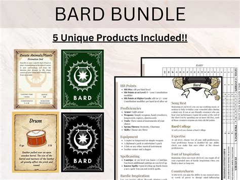 BARD BUNDLE Dnd Bard Pack Bard Spell Cards Bard Instruments Ability ...