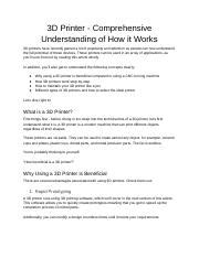 D Printer Comprehensive Understanding Of How It Works Edited Docx