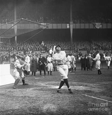 Babe Ruth At Batting Practice By Bettmann