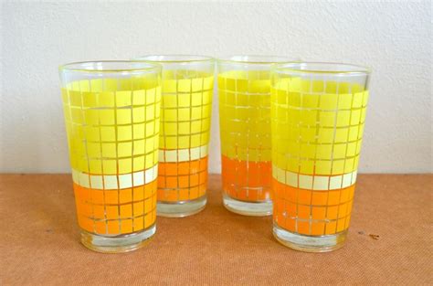 Vintage home decor 60s 70s orange yellow color block glasses Parsimonia ...