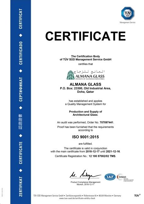 Almana Glass Certificates And Approval