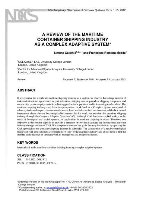 Pdf A Review Of The Maritime Container Shipping Industry As A Complex