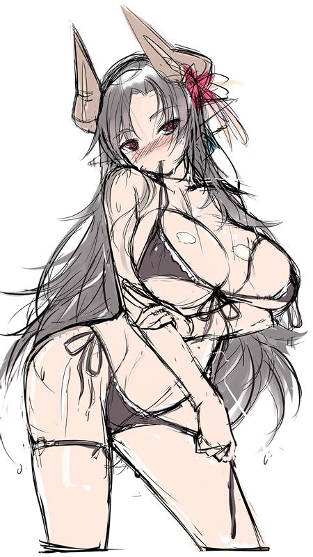 Mel A Akatsuki Francesca Original Silver Hair 1girl Bikini Black Hair Blush Breasts