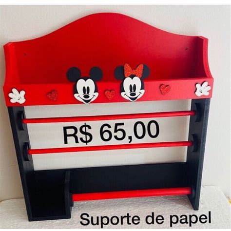 Suporte E Porta Papel Toalhas E Tempero Mickey E Minnie Mdf Disney