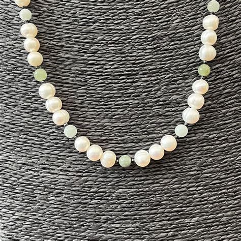 Freshwater Cultured Potato Pearls And Genuine Jade Round Gemstones