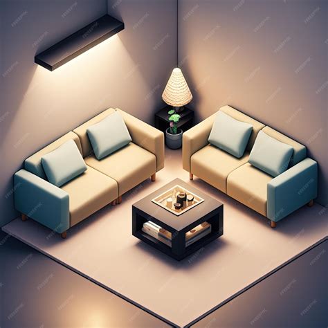 Premium Photo Tiny Cute Isometric Livingroom With Soft Smooth