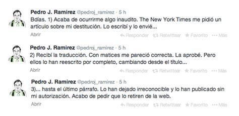 Pedro J Ramírez arremete contra The New York Times vía Twitter por