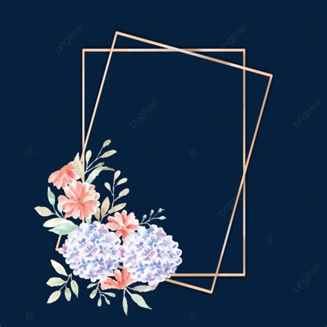 Hydrangea And Orange Watercolor Flower Gold Frame Wedding Floral