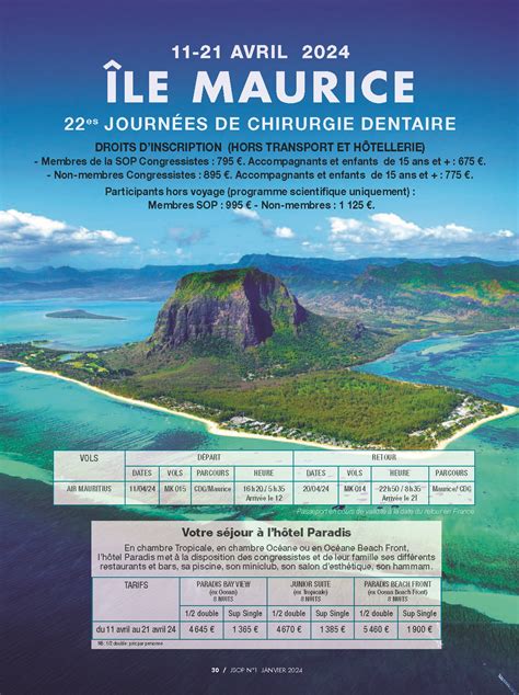 22es Journées de Chirurgie Dentaire à l île Maurice Le calendrier des