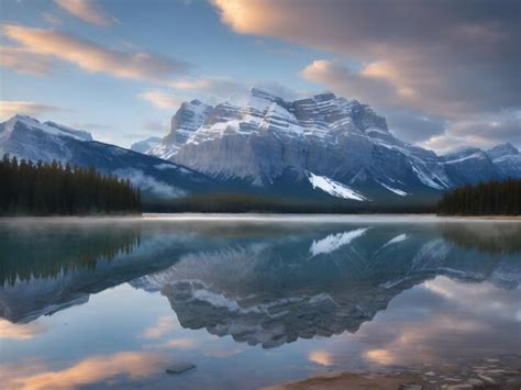 Premium AI Image Mount Rundle S Reflection Two Jack Lake S Serene View