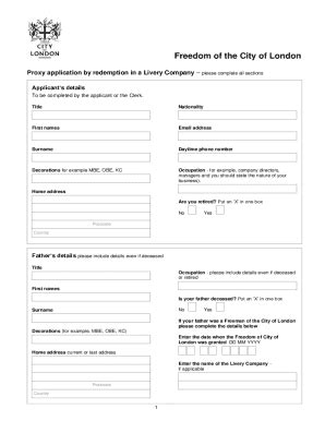 Fillable Online City Of London Freedom Application Form Fax Email Print